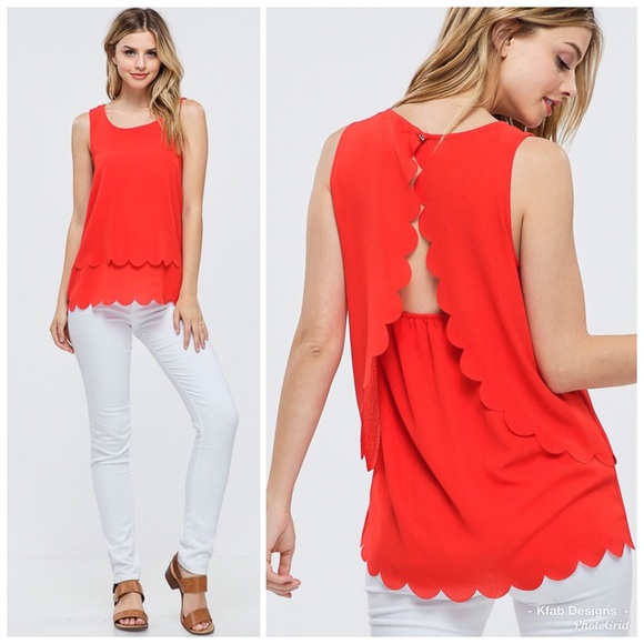 ❤️LAST 1! ☀️Tomato Red Double Tier Scallop Top! - Picture 5 of 5